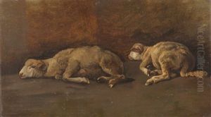 Zwei Ruhende Schafe by Anton Braith
