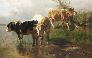 Kalber Am Ufer by Anton Braith