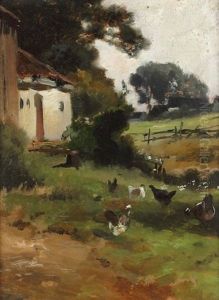 Huhner Am Rande Eines Gehofts by Anton Braith