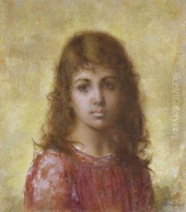 Portrait Of A Young Girl Against A Yellow Background by Alexei Alexeivich Harlamoff