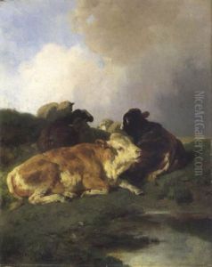 Kalber Und Schafe by Anton Braith