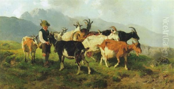Ziegenherde Mit Huterbub Auf Der Alm - view 1
