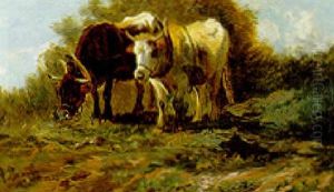 Oxen Plowing A Field by Anton Braith