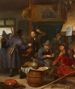 Rustic Company With Mother And Child Kitchen Scene With Peasants Eating by Richard Brakenburg