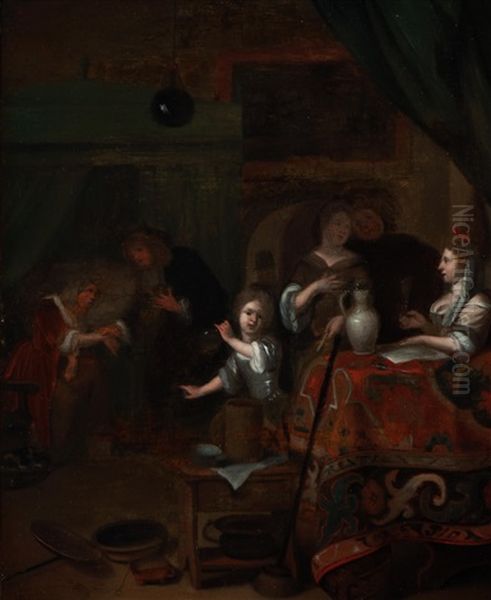 Interior With Figures Around A Table, To The Left A Doctor Checking The Pulse Of A Woman - view 1