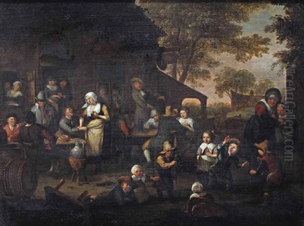 Peasants Drinking Outside An Inn And Children Playing In The Foreground - view 1