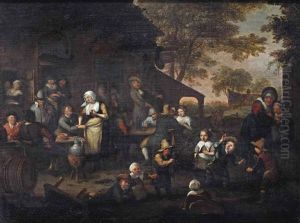 Peasants Drinking Outside An Inn And Children Playing In The Foreground Peasants Drinking Outside An Inn And Children Playing In The Foreground