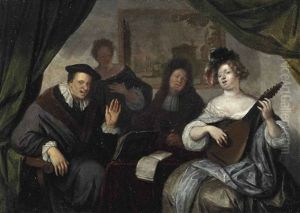 An Elegant Company Making Music In An Interior by Richard Brakenburg