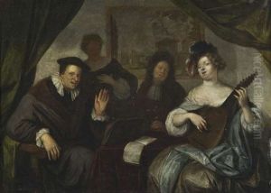 Das Konzert. Im Saloninterieur Erfreut Eine Lautistin Mit Ihrem Spiel Und Gesang Die Anwesenden by Richard Brakenburg
