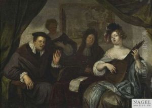 Das Konzert. Im Saloninterieur Erfreut Eine Lautistin Mit Ihrem Spiel Und Gesang Die Anwesenden by Richard Brakenburg