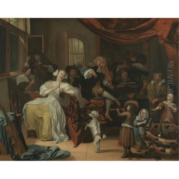 An Interior With Figures Drinking And Music-making - view 1