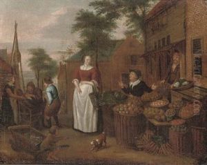 A Market Scene With Figures Selling Fruit by Richard Brakenburg