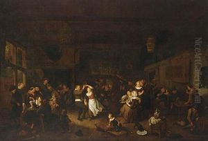 A Peasant Feast In An Inn, With A Couple Dancing And Other Peasants Drinking, Eating And Playing Music Together With Children by Richard Brakenburg