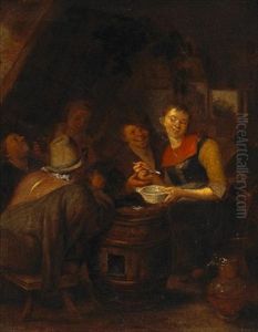 An Interior Scene With Peasants Carousing