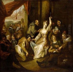 A Brothel Scene With Figures Making Merry Together With Figures Making Music In The Background And A Violin Player In The Foreground