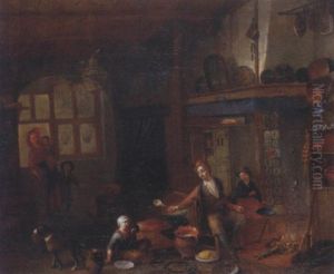 A Domestic Interior With A Family Seated By The Hearth by Richard Brakenburg