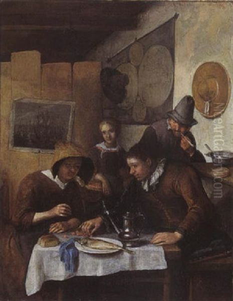 A Family Gathering Around A Table Having Breakfast In An Interior - view 1