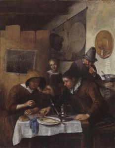 A Family Gathering Around A Table Having Breakfast In An Interior by Richard Brakenburg