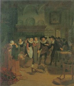 An Interior With A Gentleman In Dispute With A Notary by Richard Brakenburg