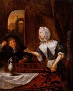 A Gentleman And Lady Playing Backgammon by Richard Brakenburg