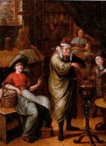 The Interior Of An Apothecary With A Pharmacist Mixing A Remedy