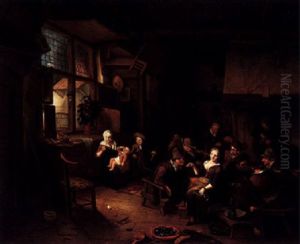 A Tavern Interior With Figures Drinking