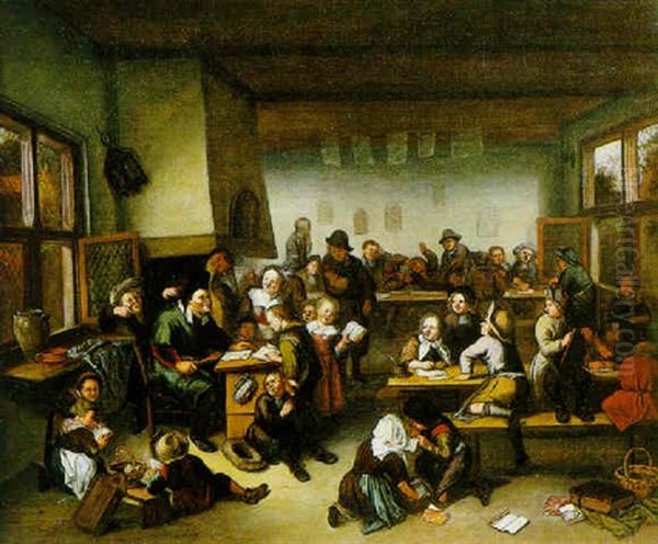 Maire D'ecole Reprimandant Un Eleve Tandis Que Le Reste De La Classe A Cesse De Lire Et D'ecrire Pour Regarder Deux Enfants Se Disputant - view 1
