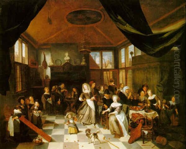 Dutch Interior With Figures Feasting And A Couple Dancing - view 1