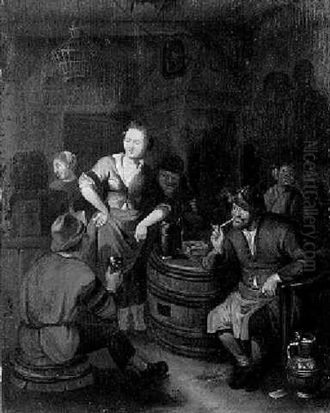 A Maid In A Tavern Conversing With A Boor Seated On A Barrel - view 1