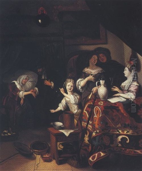 Interior With Figures Gathered Around A Table And A Doctor Examining A Woman - view 1