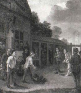 Peasants In A Courtyard Of A Tavern by Richard Brakenburg