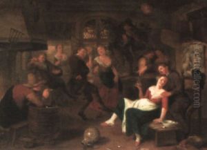 Peasants Drinking And Revelling In A Tavern by Richard Brakenburg