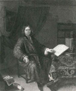 A Portrait Of A Scholar Seated In His Study Beside A Desk   Covered With A Turkish Carpet On Which Books And Other by Richard Brakenburg