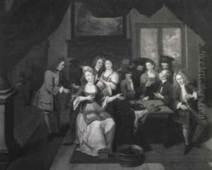An Elegant Company In An Interior by Richard Brakenburg