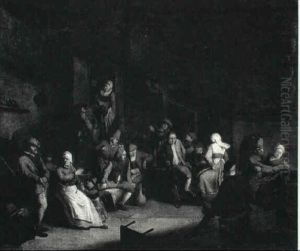 Interior With Peasants By A Hearth Making Merry