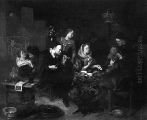 Figures Playing A Cards And Drinking In A Brothel by Richard Brakenburg