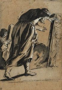 Figure D'homme Avancant Et Penche Vers L'avant Ebloui Par Une Lumiere by Leonard Bramer