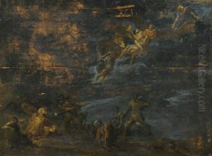 Dives, Tormented By Demons In Hell, Watches As Lazarus Is Taken To Abraham By Angels by Leonard Bramer