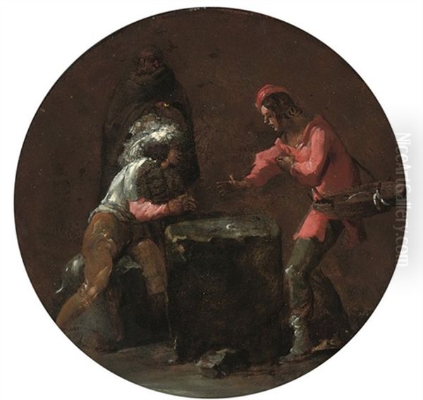 A Cavalier And A Young Peddler Playing Dice - view 1