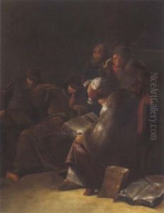 Funf Judische Schriftgelehrte Beim Studium Und Bei Der Auslegung Der Gesetze by Leonard Bramer