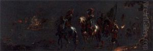 Calvarists And Soldiers In A Nocturnal Landscape by Leonard Bramer