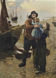 Daddy's Welcome by Frank Bramley