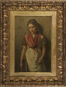 Portrait Of A Schoolgirl Carrying A Slate Tablet