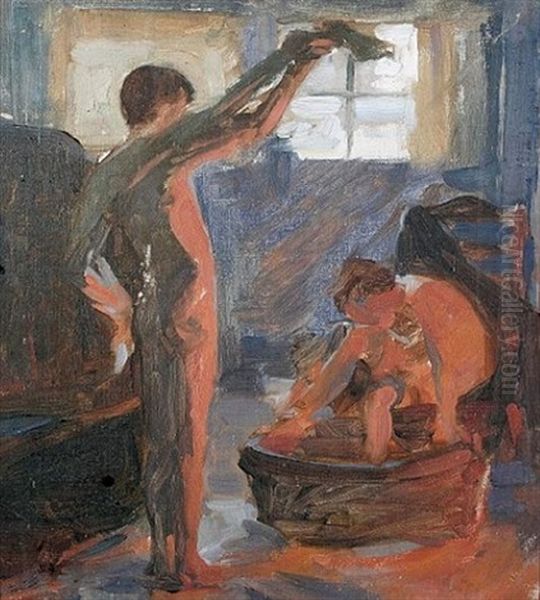 Boys Bathing By A Fire (study) - view 1