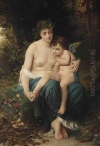 Venus Warming Cupid's Feet By The Fire by Alfred Henri Bramtot