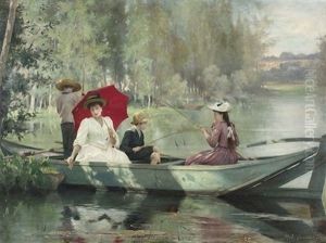 Sommerlicher Angelausflug Auf Dem See by Alfred Henri Bramtot