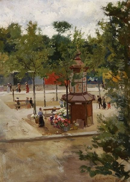 Pariser Parkszene Mit Blumenladen - view 1