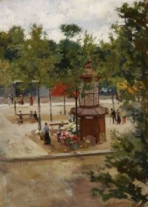 Pariser Parkszene Mit Einem Blumenladen by Carlo Brancaccio