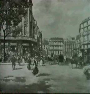 Pariser Strassenszene Mit Zahlreichen Passanten Und Kutschen by Carlo Brancaccio