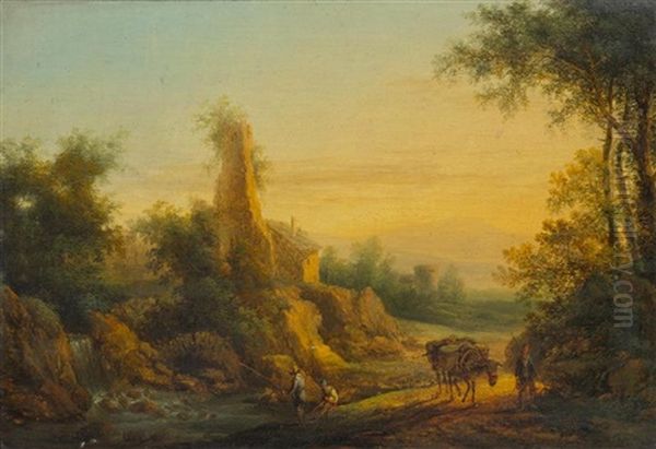 Pair Of Works: Southern River Landscape With Figures - view 1